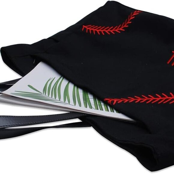 Woman Baseball Tote Handbag Large Oversize Casual Canvas Sports Mom Beach Travel - Picture 7 of 7